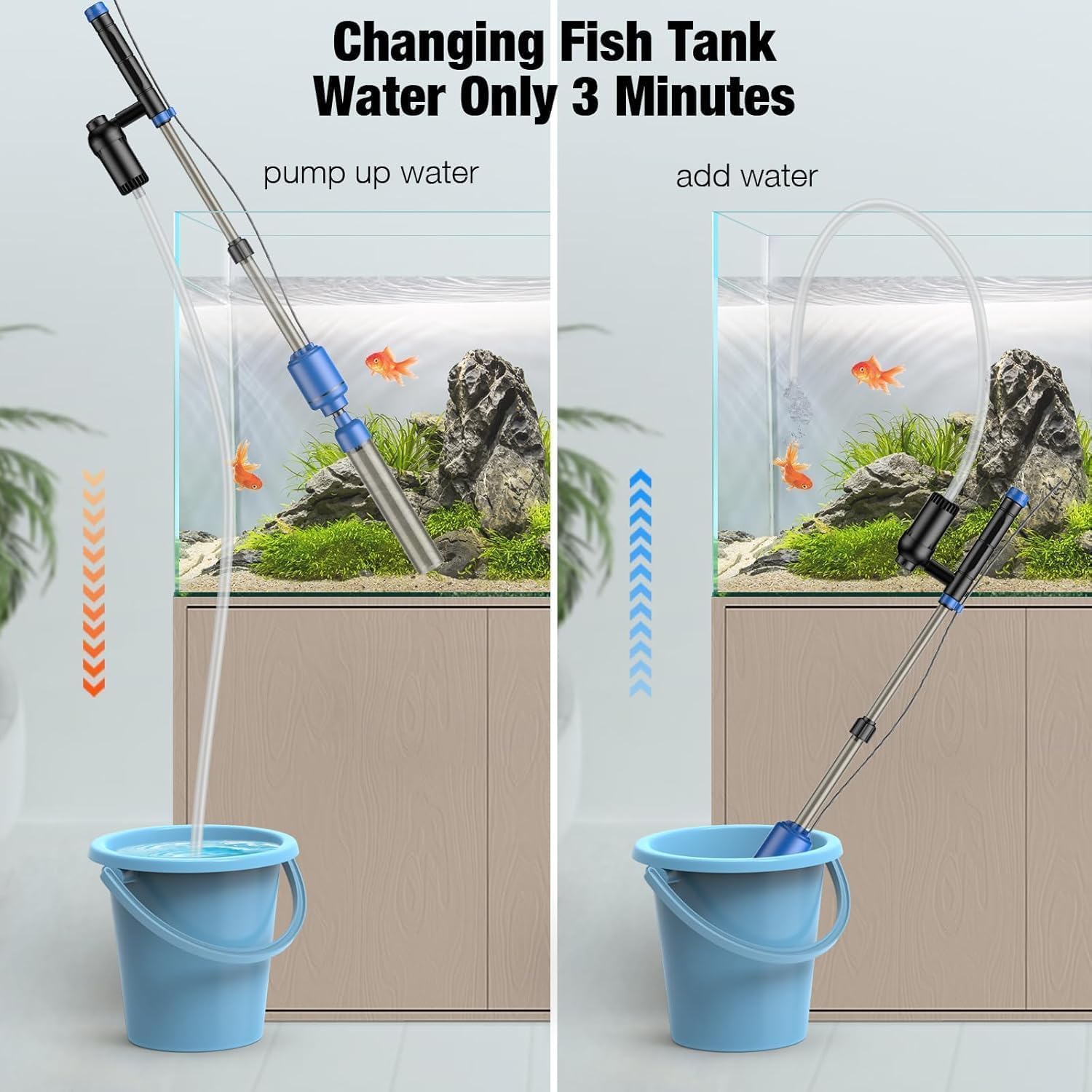 bedee Aspiradora de grava para acuario, aspiradora eléctrica de 24 W, limpiador de acuario multifuncional 6 en 1 para cambio automático de agua, arena de lavado, circulación de agua y apagado