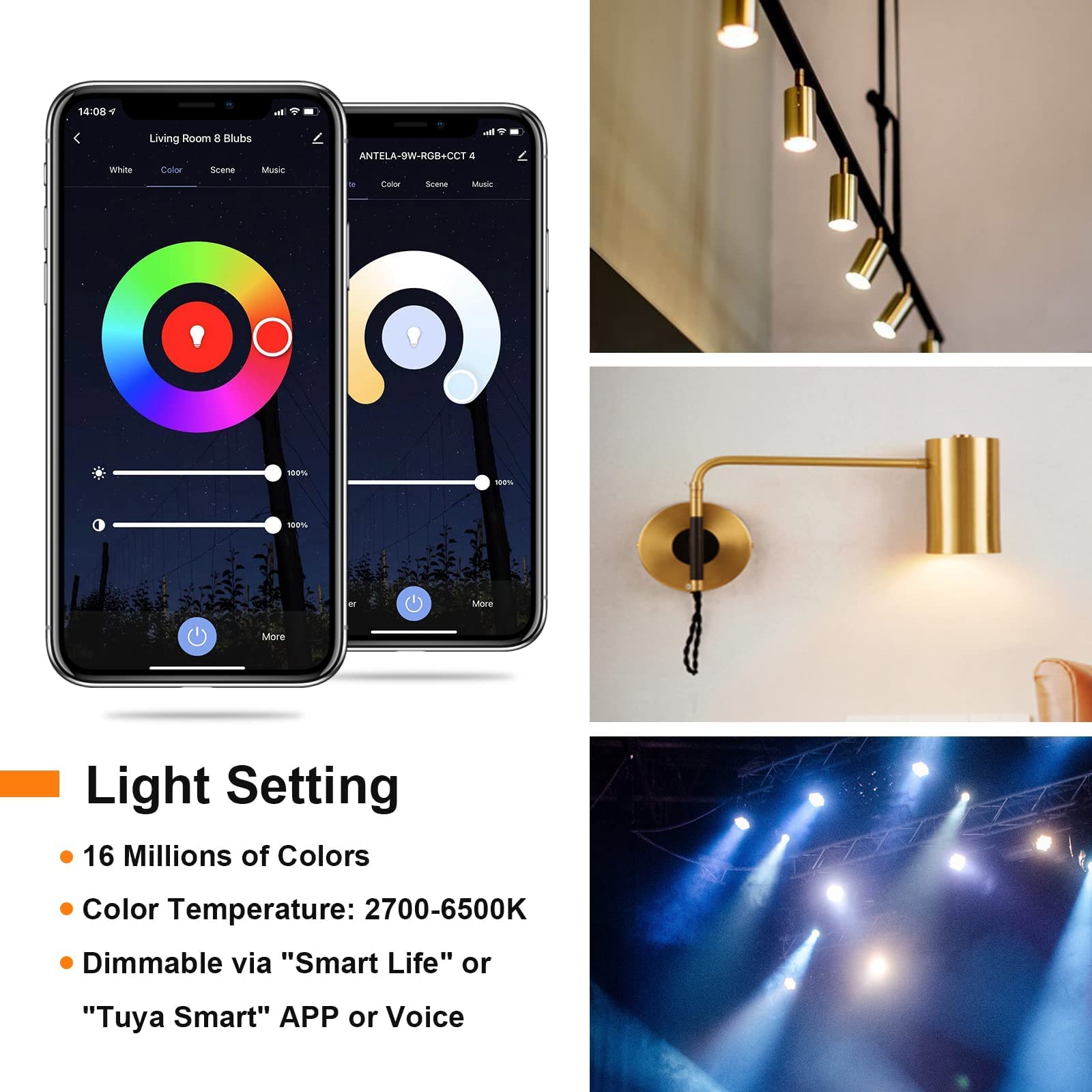 ANTELA Alexa Glühbirne GU10 5W LED WLAN Smart RGB Birne, 4 Stück | 2700K-6500K Farbtemperatur, Smart Life APP Steuerung, Kompatibel mit Google Home