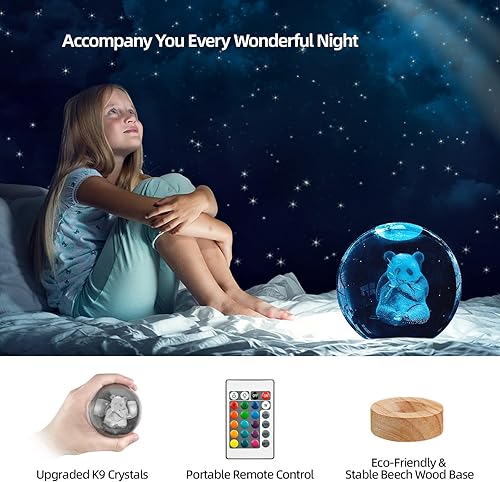 Miniatura 5 de Luz nocturna de bola de cristal de panda 3D con base de madera LED de 16 colores, lámparas de bola de cristal de panda mejoradas de 3.15 pulgadas