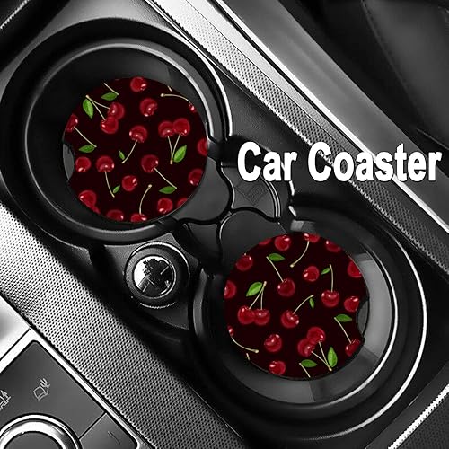 Miniatura 3 de Posavasos absorbentes de cereza roja para automóvil, portavasos de copa con base de corcho con muesca para el dedo para un fácil movimiento del