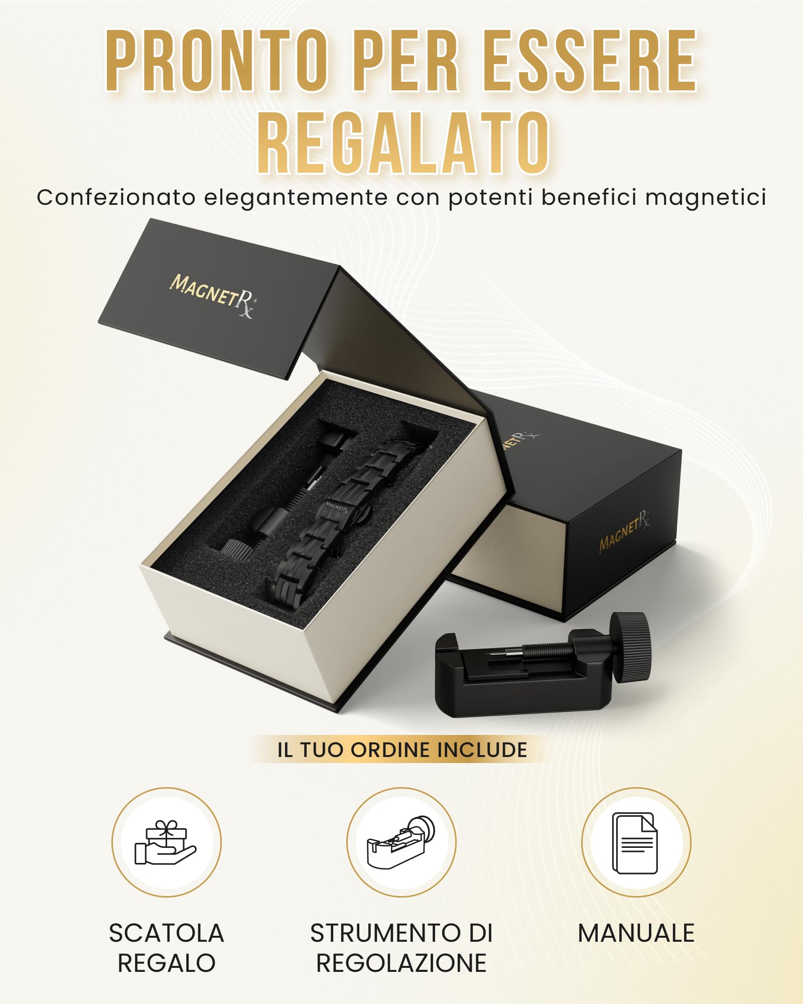 MagnetRX® Bracciale Magnetico Uomo EllipseMAX – 5000 Gauss Magneti Potenti – Braccialetto Magnetico Terapeutico in Titanio Regolabile e Impermeabile – Design USA di Alta Qualità