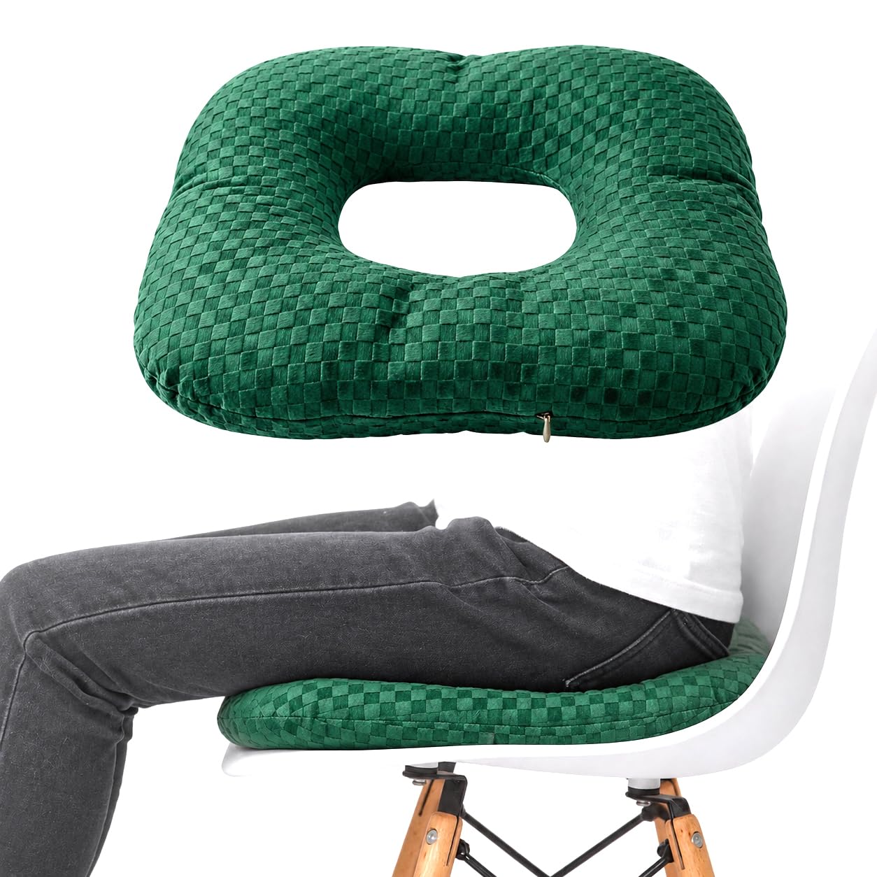Donut Pillow for Tailbone Pain Relief, Wheelchair Cushion for Hemorrhoids and Bed Sores, Pregnancy, Donut Pillow Suitable for Office, Long Travel, Car and Home Sofa (Checkerboard – Christmas Green)