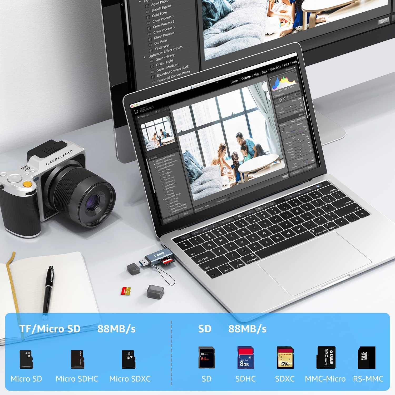 SD Card Reader, Vanja Dual Connector USB C USB 3.0 Memory Card Reader Adapter Supports SD/Micro SD/SDHC/SDXC/MMC[Card Not Included], Compatible with MacBook Pro, MacBook Air, iPad Pro, Galaxy S21, S22