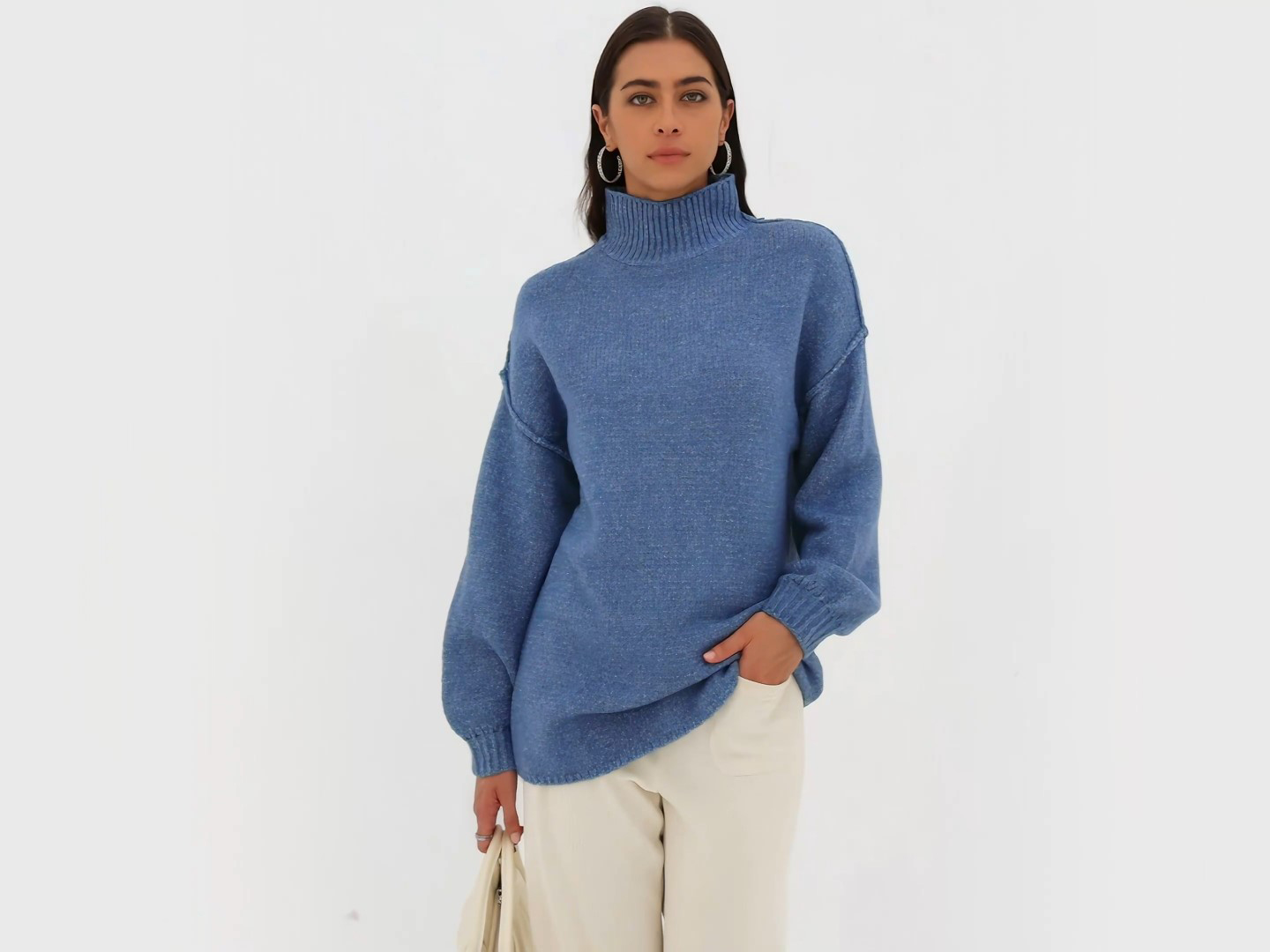 BTFBM Sweaters for Women Fall 2026 Long Sleeve Mock Neck Cable 