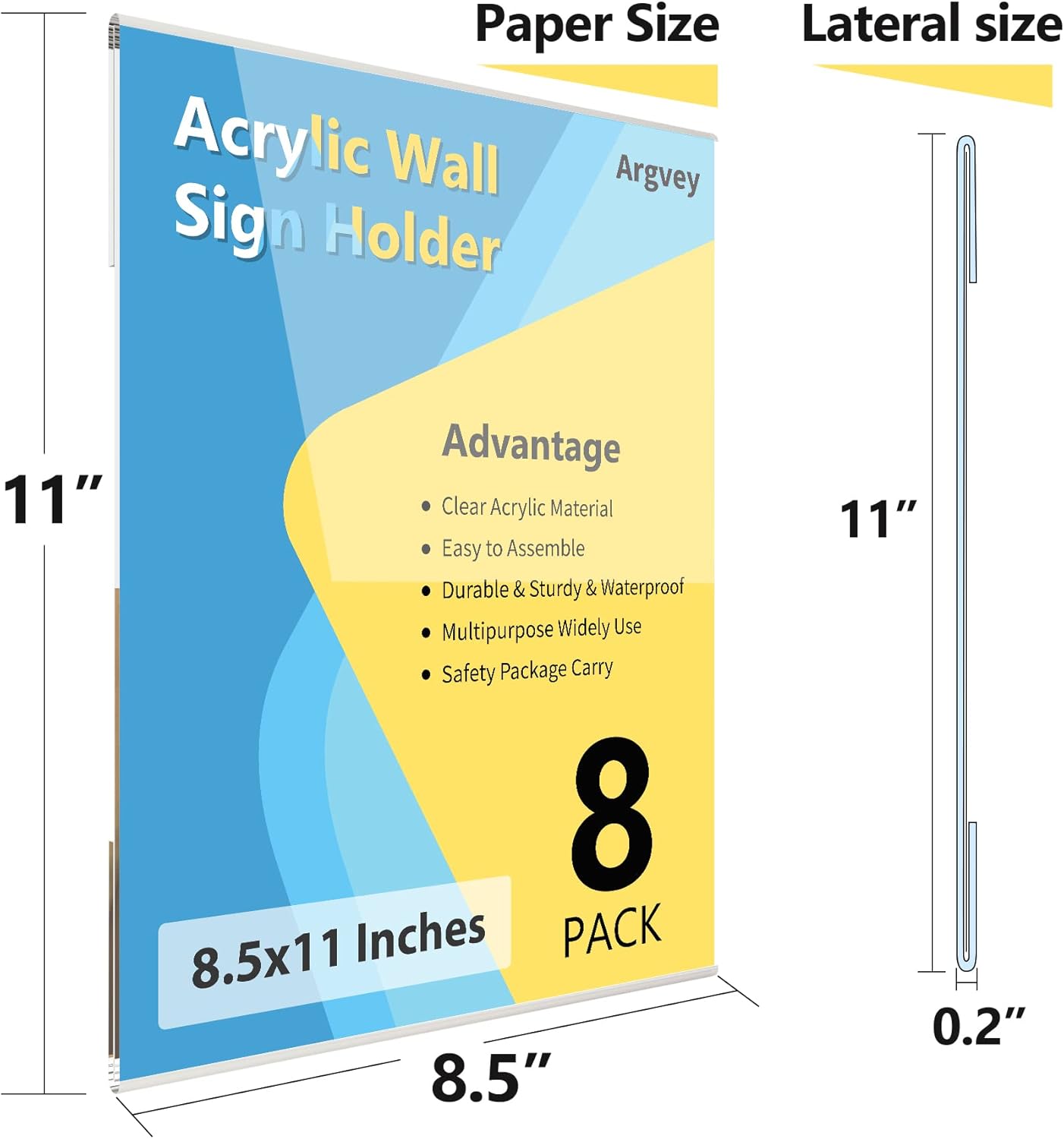 8 Pack Acrylic Sign Holder, 8.5 X 11 inch Wall Mount Clear Plastic Paper Sign Display with 3M Tape, Photo Advertising Menu Flyer Display in Home Office, Restaurant, Hotel, and Store - Image 3
