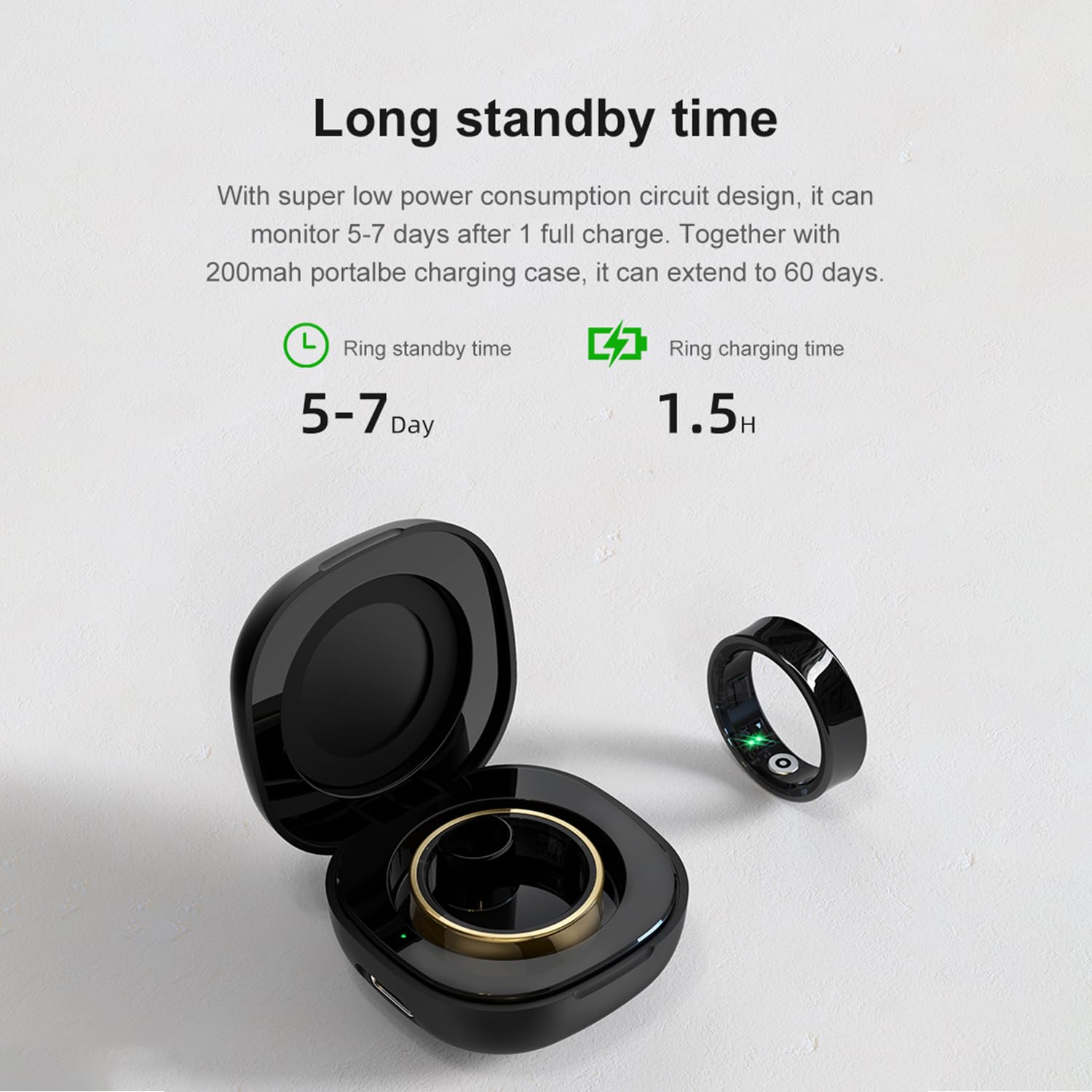 Anillo inteligente para mujeres y hombres, rastreador de sueño con monitoreo SPO₂/HRV, resistente al agua hasta 5 ATM, sin tarifa de suscripción, batería de 7 días para iOS y Android