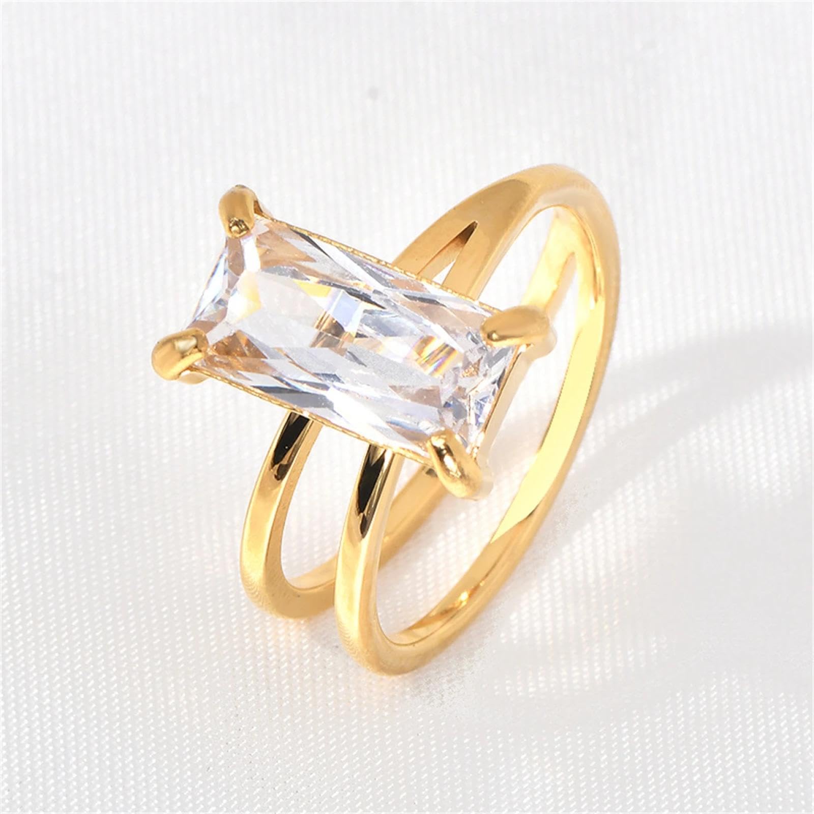 Ring Ringe Damen Bijouterie Herren Leichter Luxus, Schlichter, Geometrischer Quadratischer Ring Im Japanischen Und Koreanischen Stil Mit Großem Kristalldiamanten