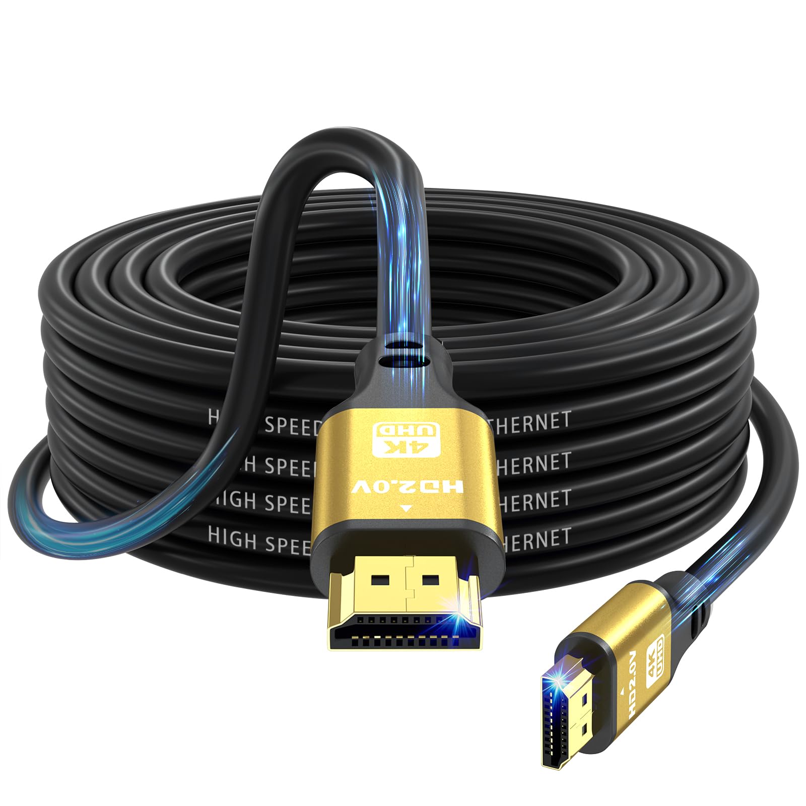 jojobnj HDMI Cable 30ft, 4K@60Hz, 18Gbps High Speed HDMI 2.0 Cord, Ultra HD,Ethernet Audio Return,Video 4K,1080p,3D,Arc, HDR Compatible with Xbox,PS5/PS4,HDTV,Laptop ect(Gold)