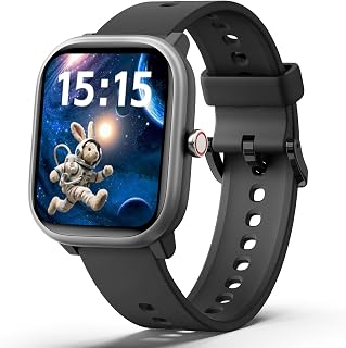 Kids Smart Watch for Boys Girls, Fitness Tracker with Heart Rate Sleep Monitor, 1.83" Touchscreen with 12 Puzzle Games, Waterproof Activity Tracker Pedometer for Android iPhone (Black)