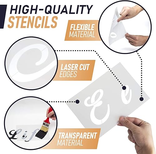 Miniatura 7 de Plantillas de letras para pintar sobre madera, plantillas del alfabeto con caligrafía, fuente grande y letras cursivas, letreros de números,