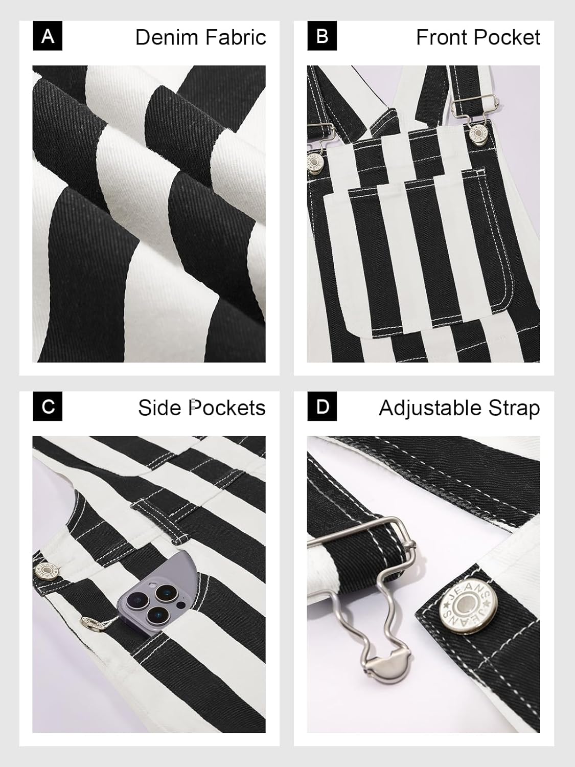 Cicy Bell Womens Casual Striped Bib Overalls Adjustable Straps Straight Leg Jumpsuits Denim Jean Long Rompers Pants - Image 6