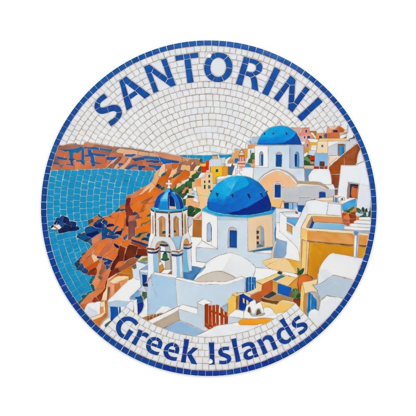 Okahys 8X8inch(20X20cm) Vintage Travel Island Village Greece Aegean Metal Tin Sign