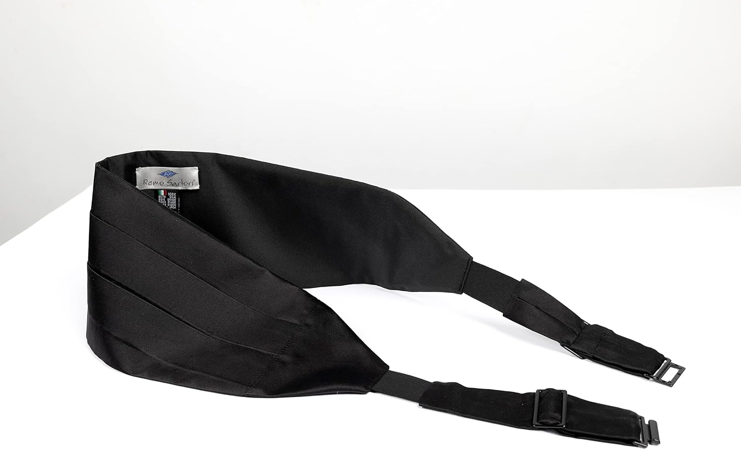 Made in Italy Men's Black Velvet Cummerbund Tuxedo Belt, Four Folded (Large: Adjustable from 36'' to 44'')
