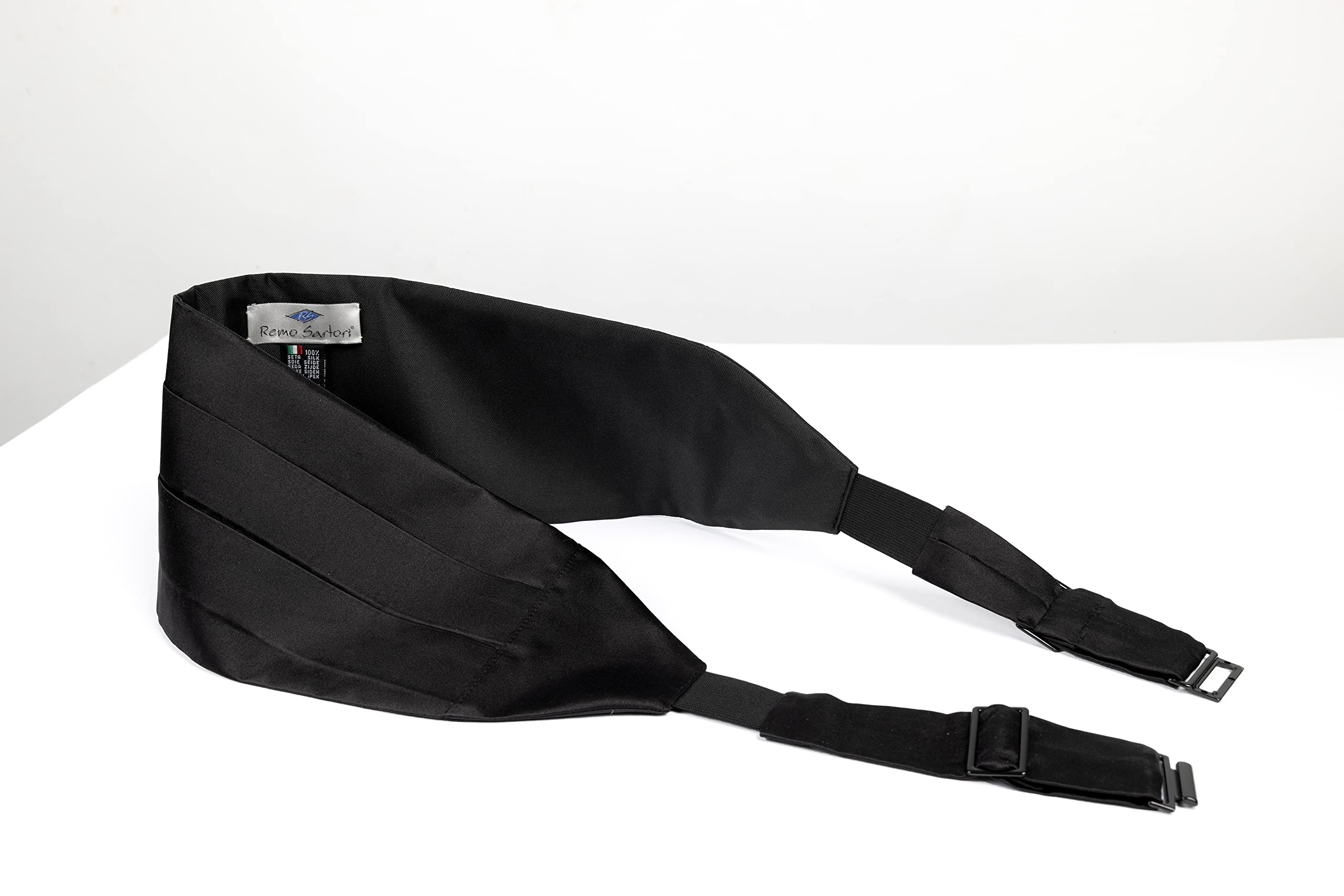 Remo Sartori - Set Fusciacca Fascia da Smoking e Papillon da Annodare in Seta Nero,4 Pieghe, Chiusura Regolabile, Made in Italy,Uomo
