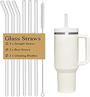 Vista 9 de Pajita de Repuesto Compatible con Vasos Stanley de 40 oz, 4 Piezas Pajitas Reutilizables con Cepillo de Limpieza, Pajita Larga de Vidrio para Rosa