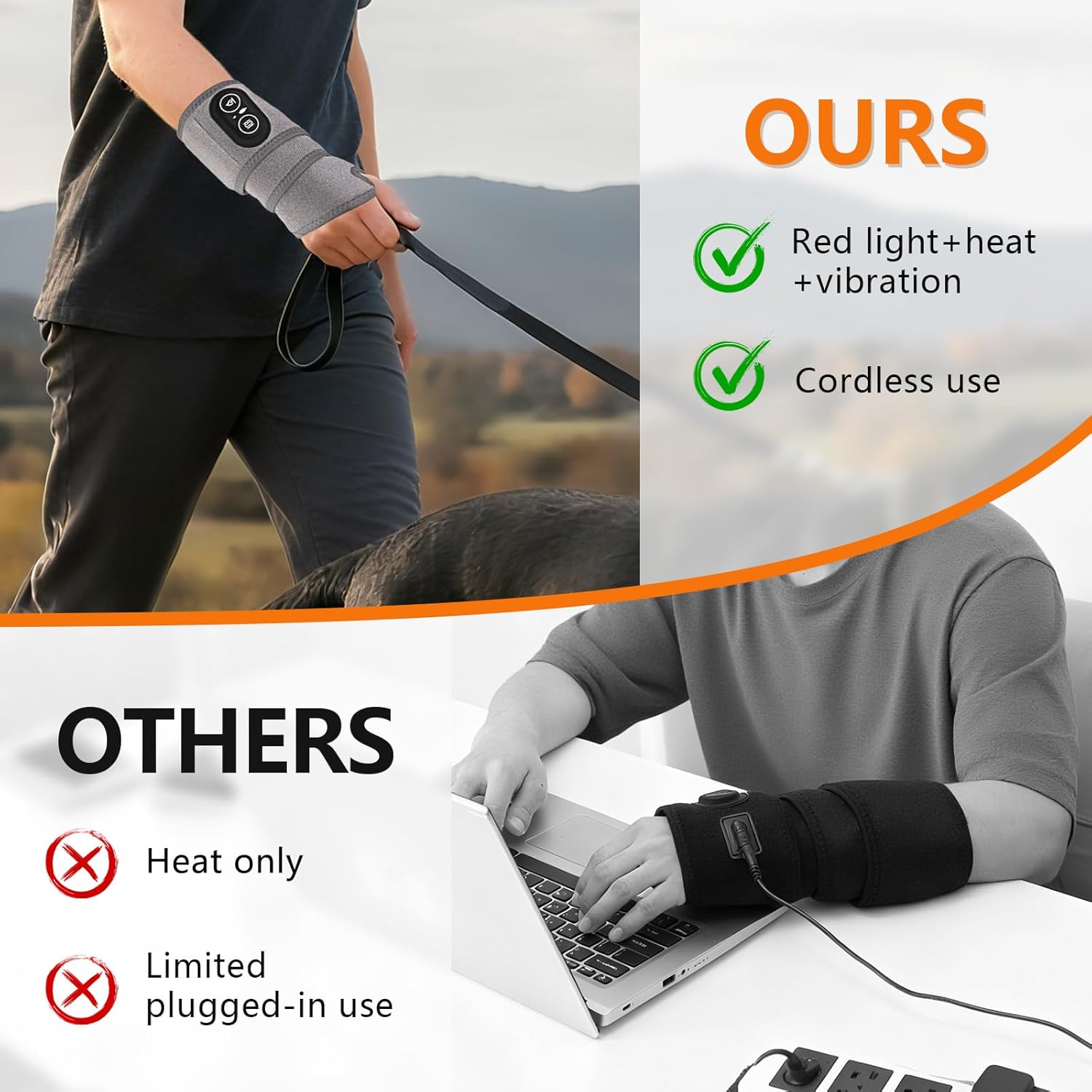 Cordless Wrist Heating Pad for Arthritis and Carpal Tunnel Relief, Hand Heating Pad with 3 Vibratiion and Heat Modes, Heated Wrist Brace for Left Right Hand