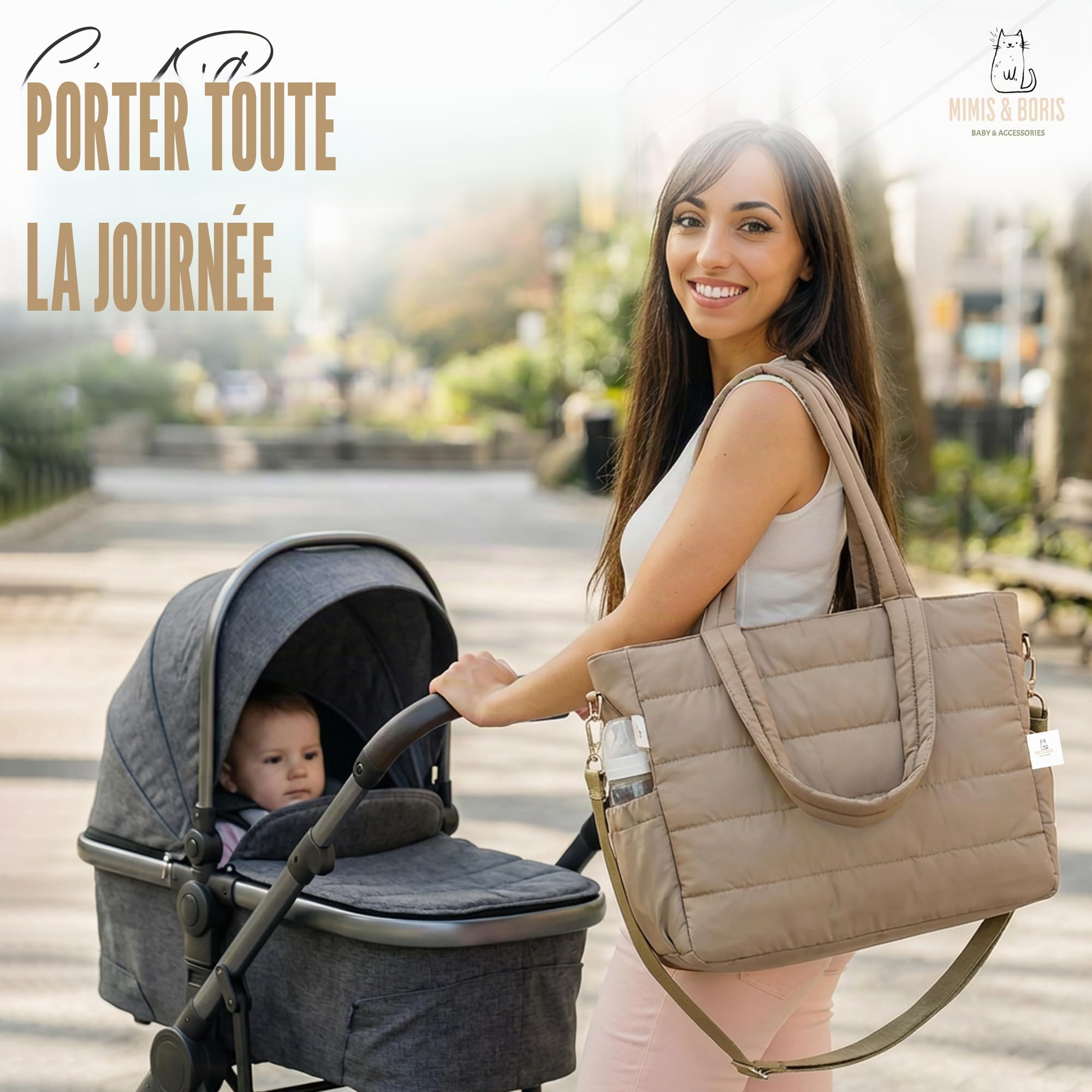 Mimis & Boris Sac à langer imperméable avec matelas à langer | Set maternité | | Se fixe au chariot pour transporter les mains libres | Poche étanche pour le linge sale | Cadeau idéal pour nouveau-né