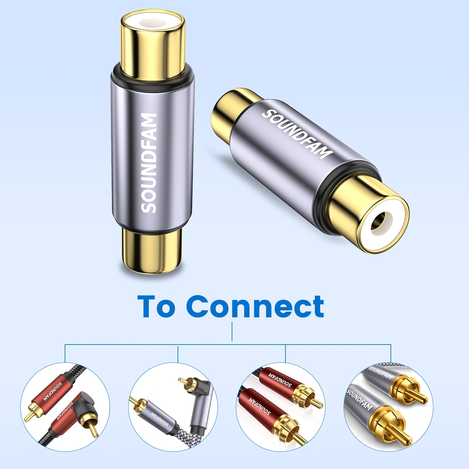 Pozłacany łącznik żeński RCA, złącza baryłkowe, adaptery przedłużające kable subwoofera do HDTV, głośników, wzmacniaczy, samochodowego audio (złącze żeńskie na żeńskie RCA, 2-pak)
