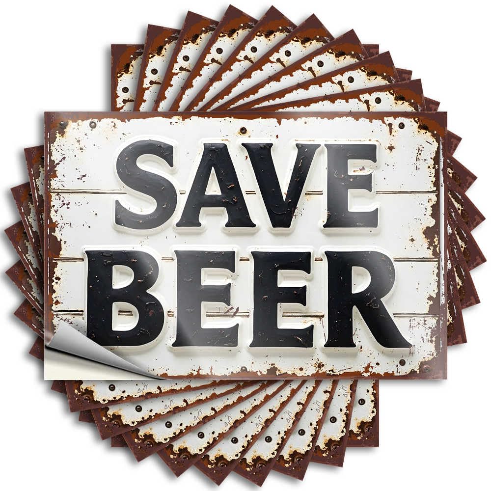 Saying Fire Farmhouse Front Porch Decor Cover Rustic Vintage Save Beer Sign with Bold Lettering - No Residue Decals for Free(8X12CM)