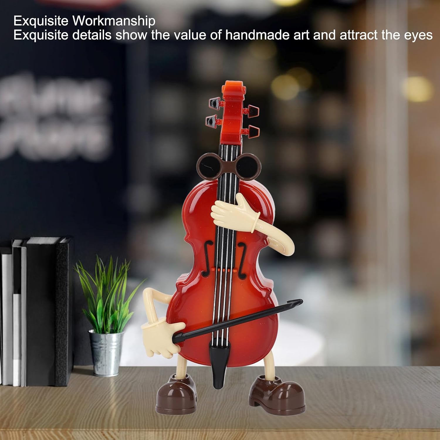 Buachois Music Box Ornament Classical Mini Cello Decor Clockwork Driving