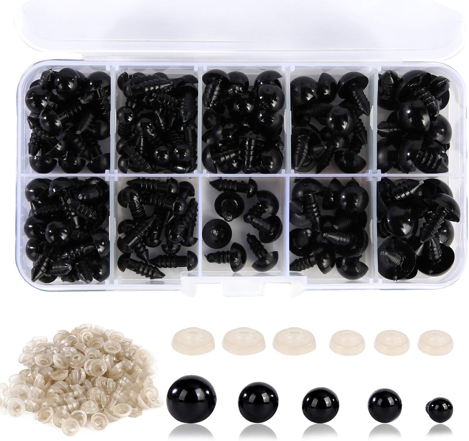 Vanblue Safety Eyes 300Pcs 6-12 mm Plastic Safety Eyes Craft Eyes with Washers for Amigurumi Stuffed Animal Crochet Projects Teddy Bear Puppet Toys DIY Crafts Making