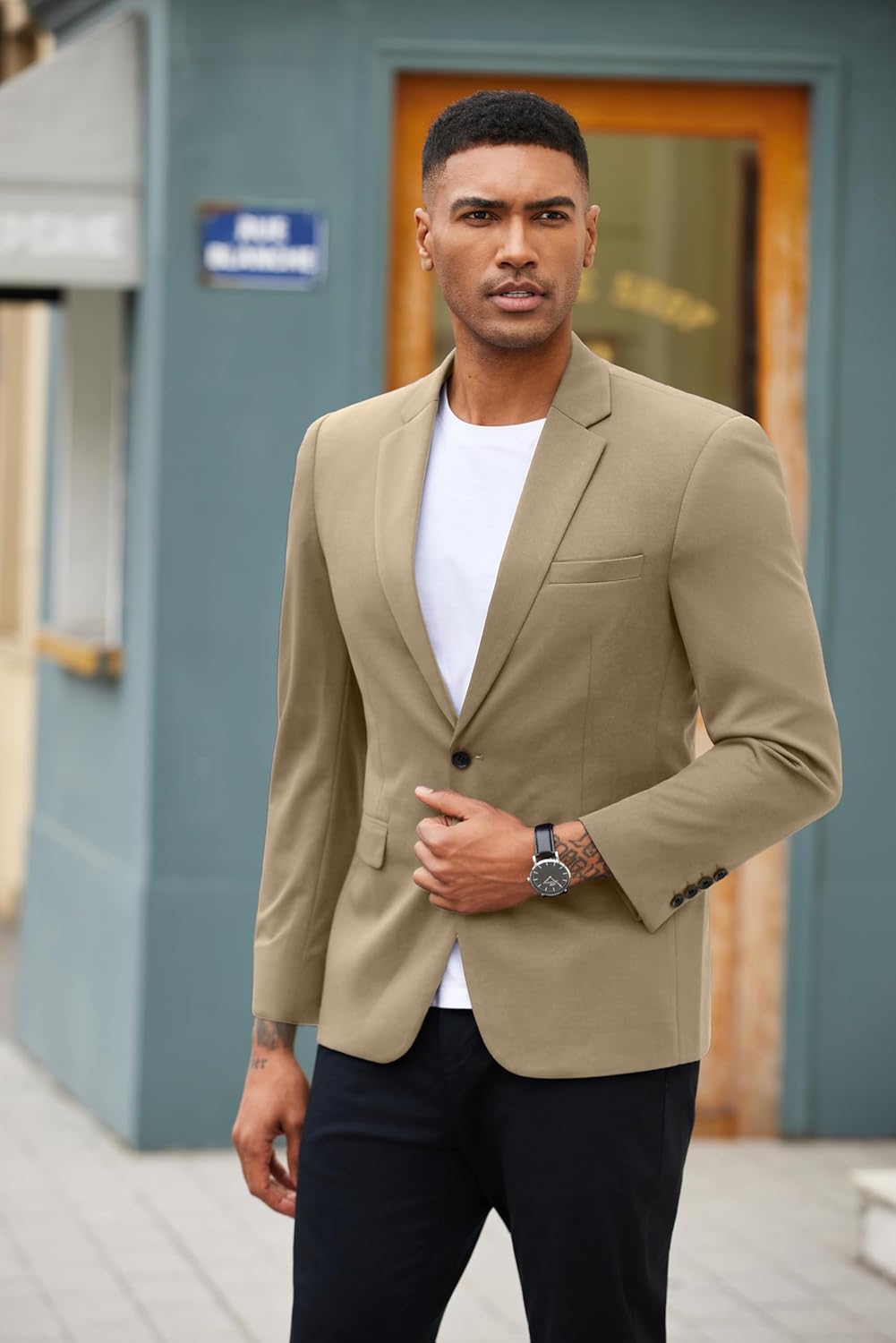 COOFANDY Mens Casual Blazer Jacket Notch Lapel Sport Coat One Button Business Suit Jackets, Champagne, XL - Image 2