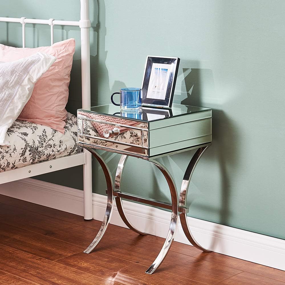 Melody Maison Pair of Mirrored Bedside Tables Tiffany Range Amazon