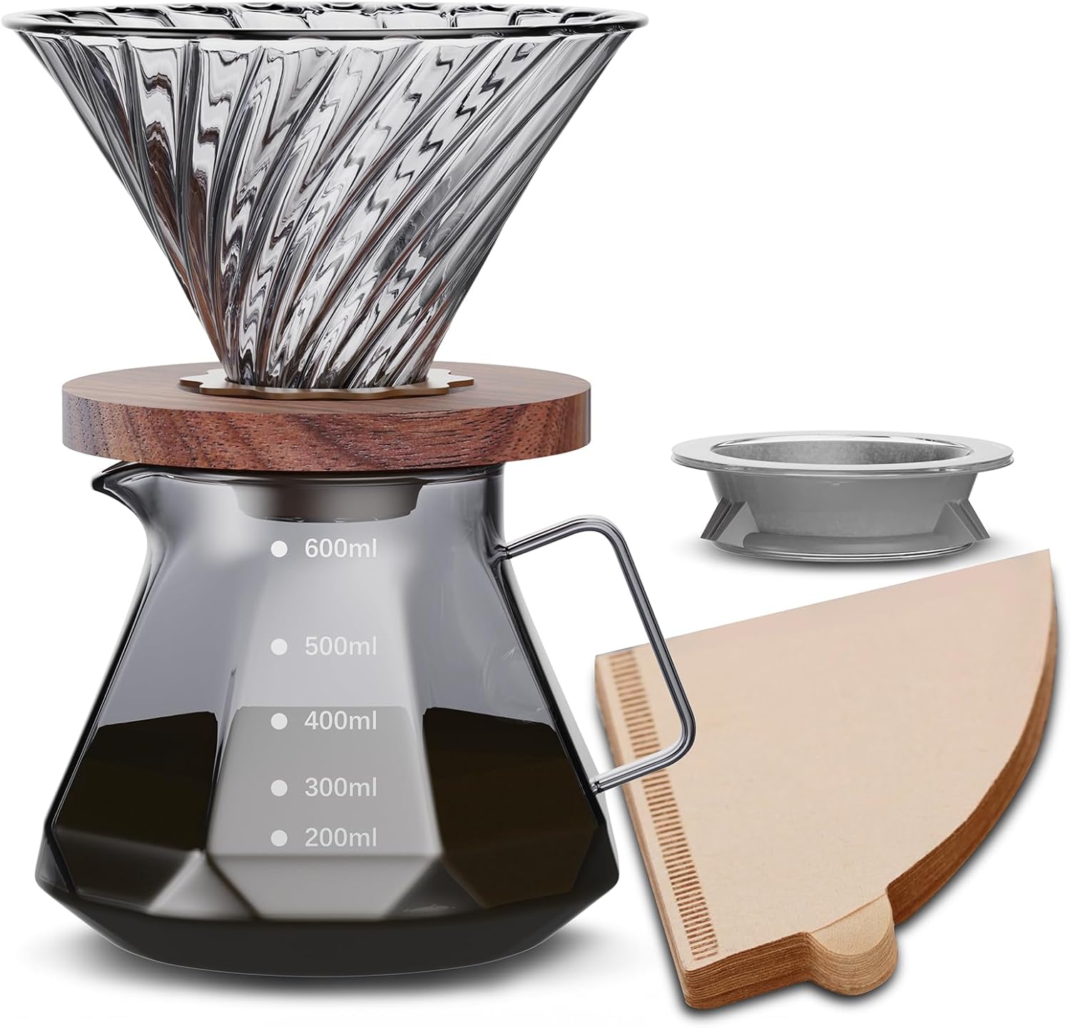 コーヒーサーバー 耐熱ガラス 木製ホルダ