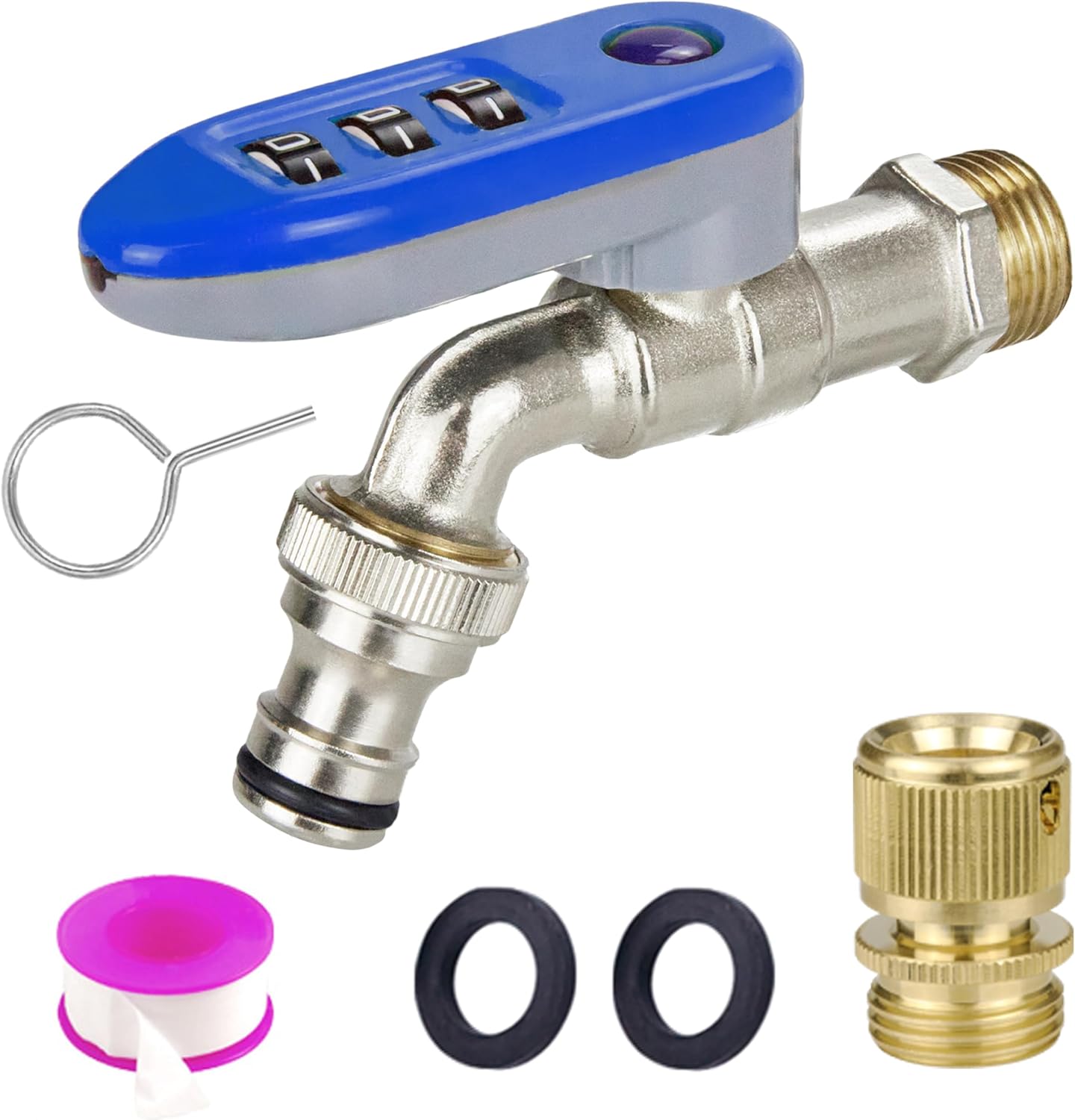 TMOK Lockable Outdoor Faucet and Passworde Lock-1/2 x 1/2” Brass Hose Bibb Garden Faucet with Passworde Lock Quick Connect, Teflon Tape & Washers Included,Frost Resistant and Leak Proof