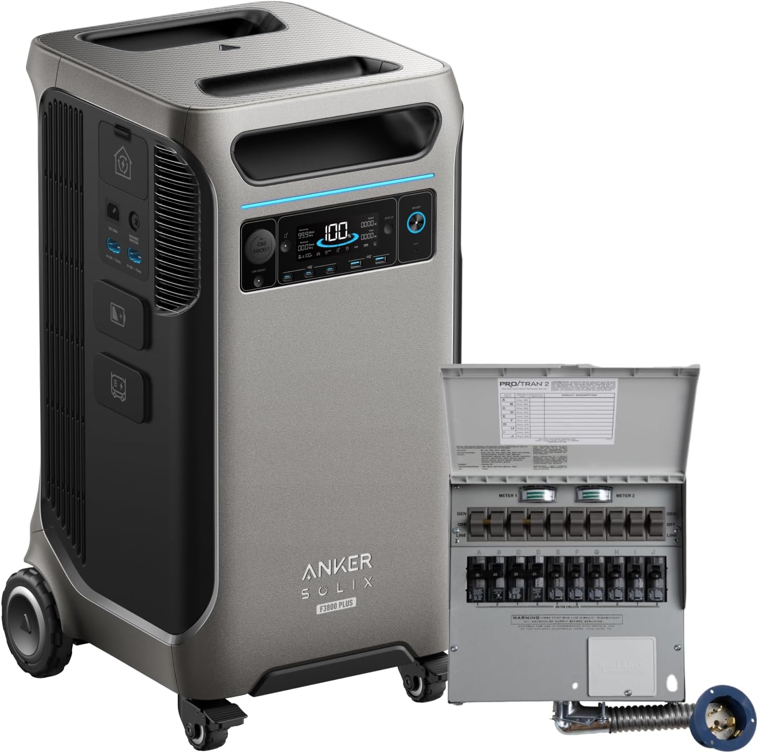 SOLIX F3800 Plus Portable Power Station and Transfer Switch Kit, 3,840Wh, 6,000W AC Output, 120V/240V, Generators for Home Use, Works with Generator, For Power Outages, RVs, and Emergencies