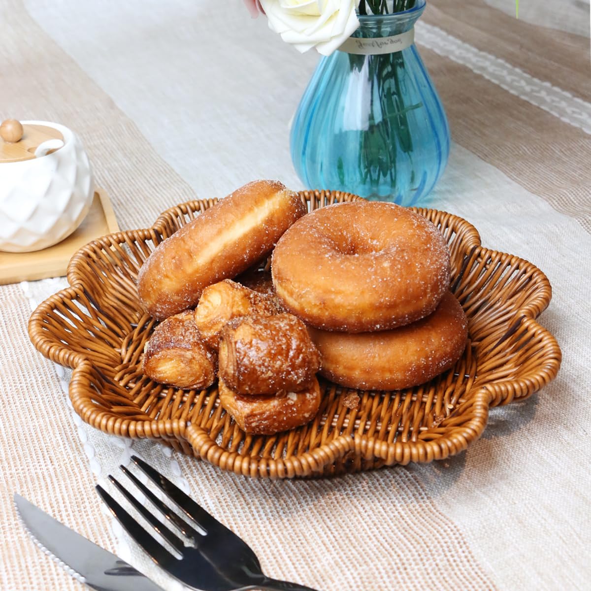 3 cestas de mimbre de poliéster para pan, cesta de frutas tejida de imitación, cesta de mesa, cestas ovaladas tejidas a mano para servir exhibición, almacenamiento, cocina, restaurante,