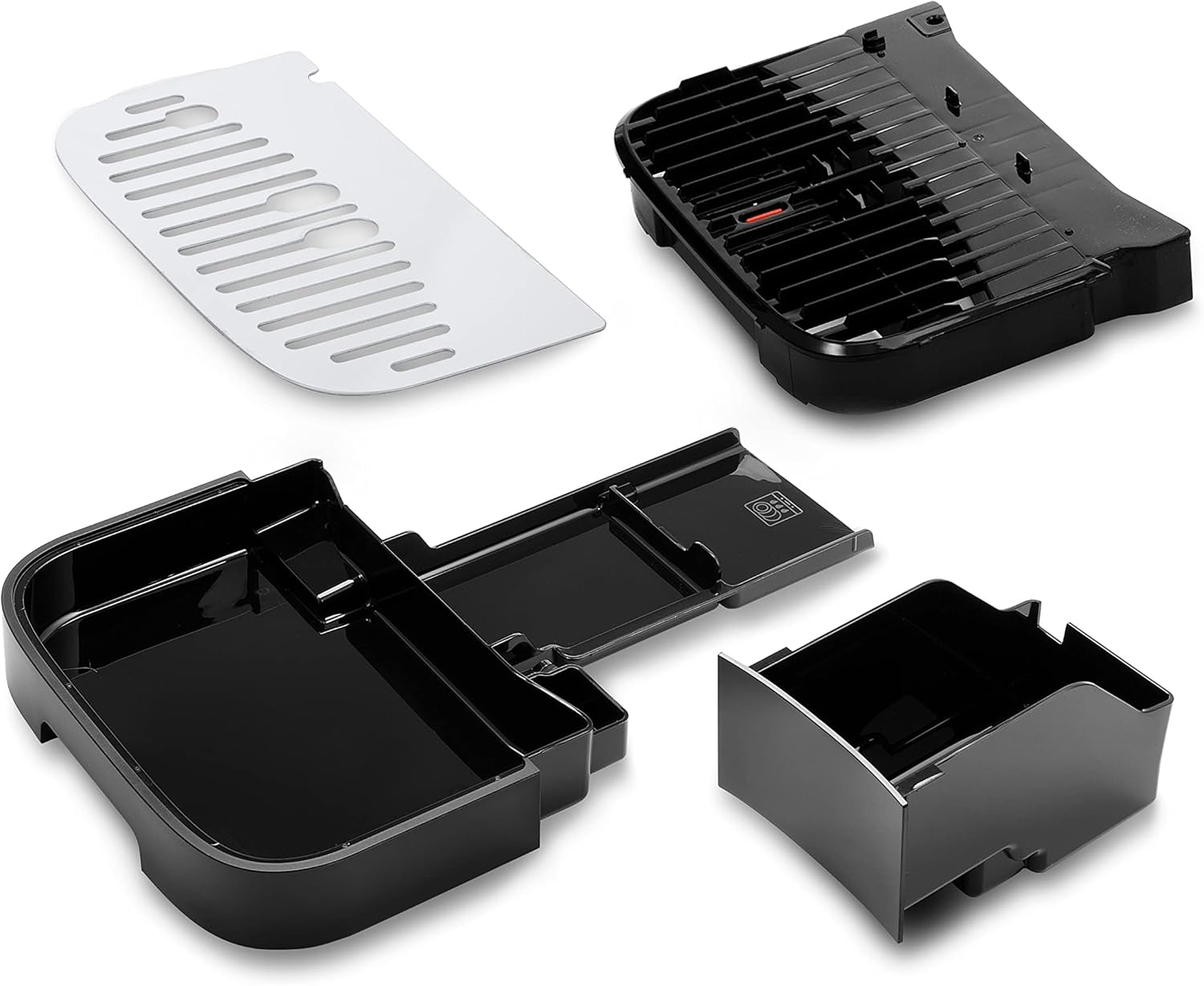 Disassembled components of the De'Longhi Magnifica Evo coffee machine for cleaning