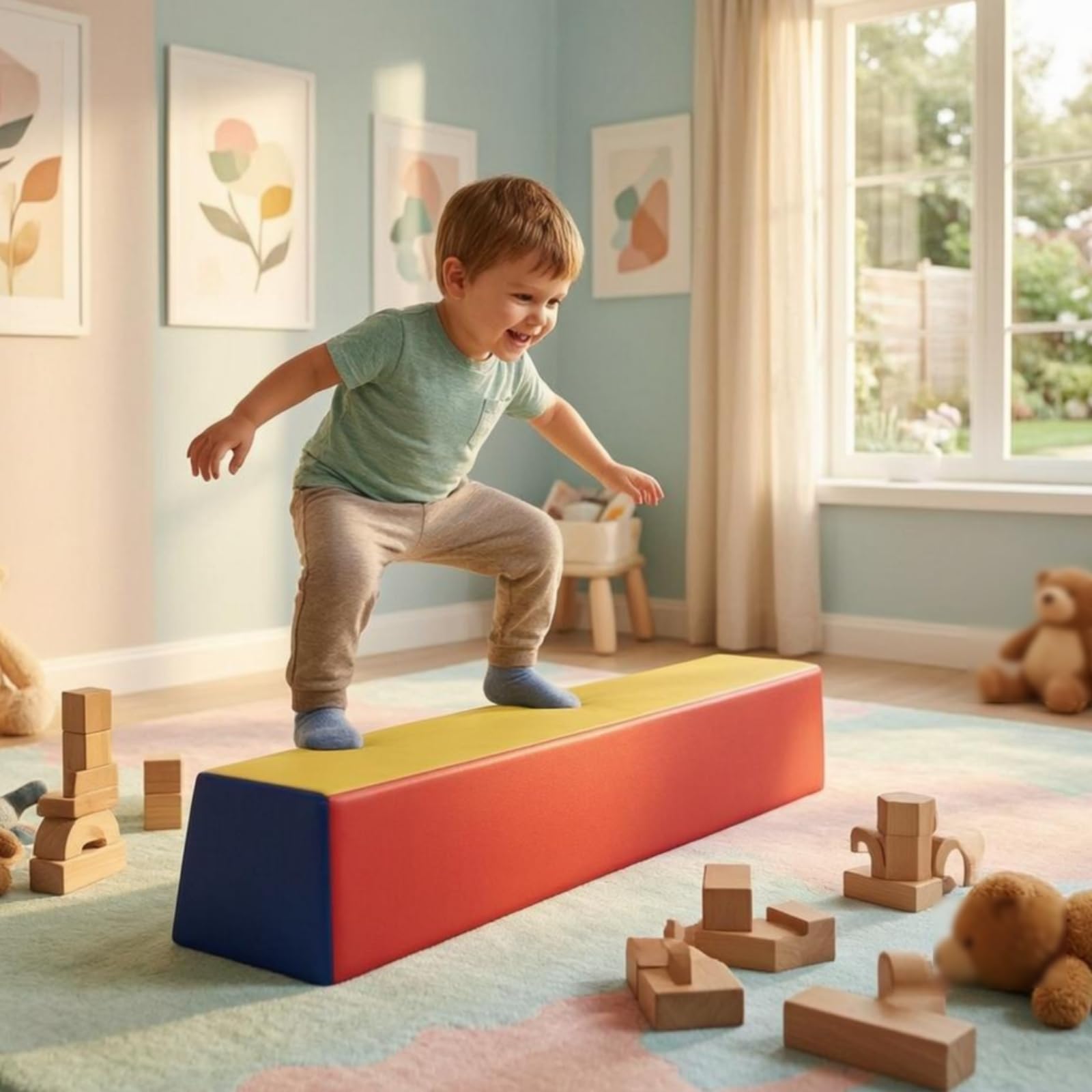 Gralara Trave Equilibrio Morbida Schiuma Trave Ginnastica Imbottito Attrezzatura Sportiva per Bambini Piccoli