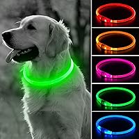 BSEEN Rechargeable LED Light Up Dog Collar - Cuttable TPU Glowing Collar for Small Medium Large Dogs, 360° Night Walking Safety (Green 70cm)