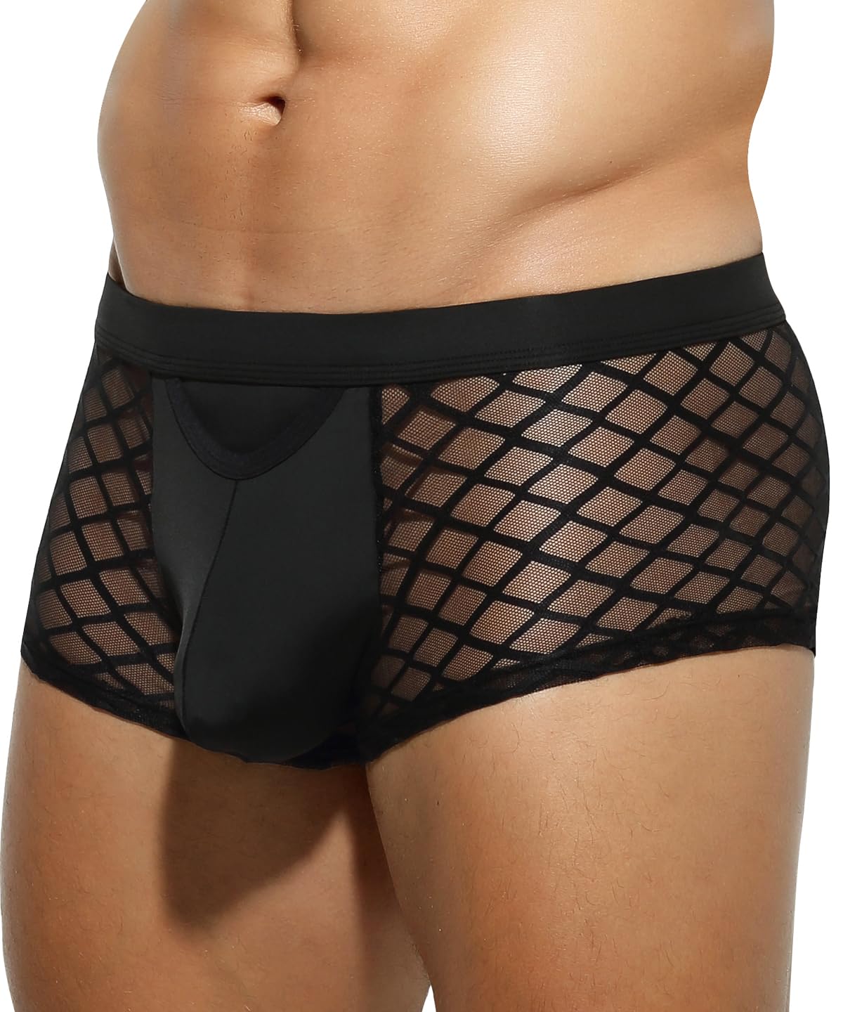 Men Sexy Lace Trunks Underwear Low Rise Open Design Novelty Funny Boxer Briefs