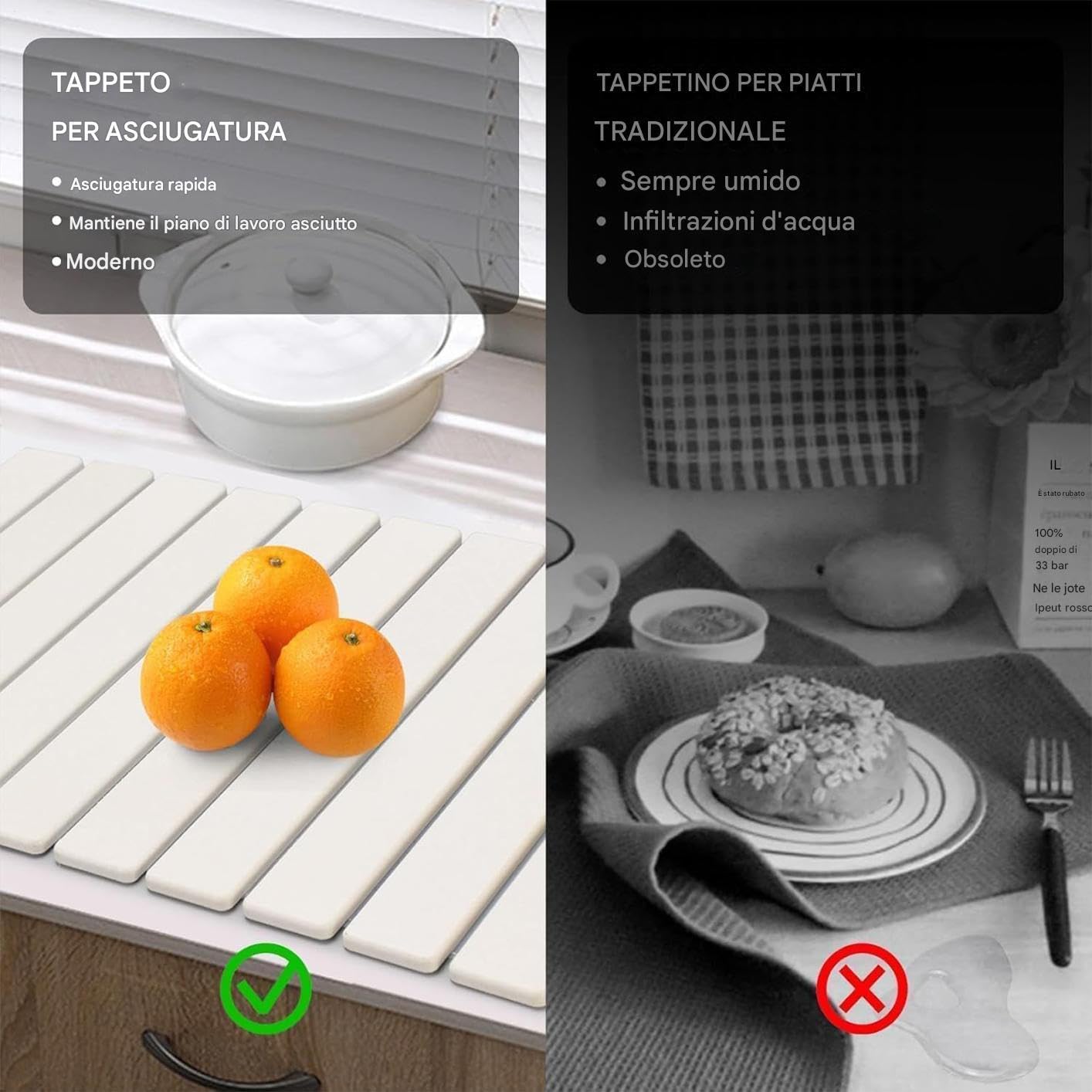Generico Tappetino per asciugare i | Tappetino da cucina per asciugare i | Scolapiatti assorbente pieghevole in terra di diatomee per bar, ristoranti, agriturismi, negozi commerciali