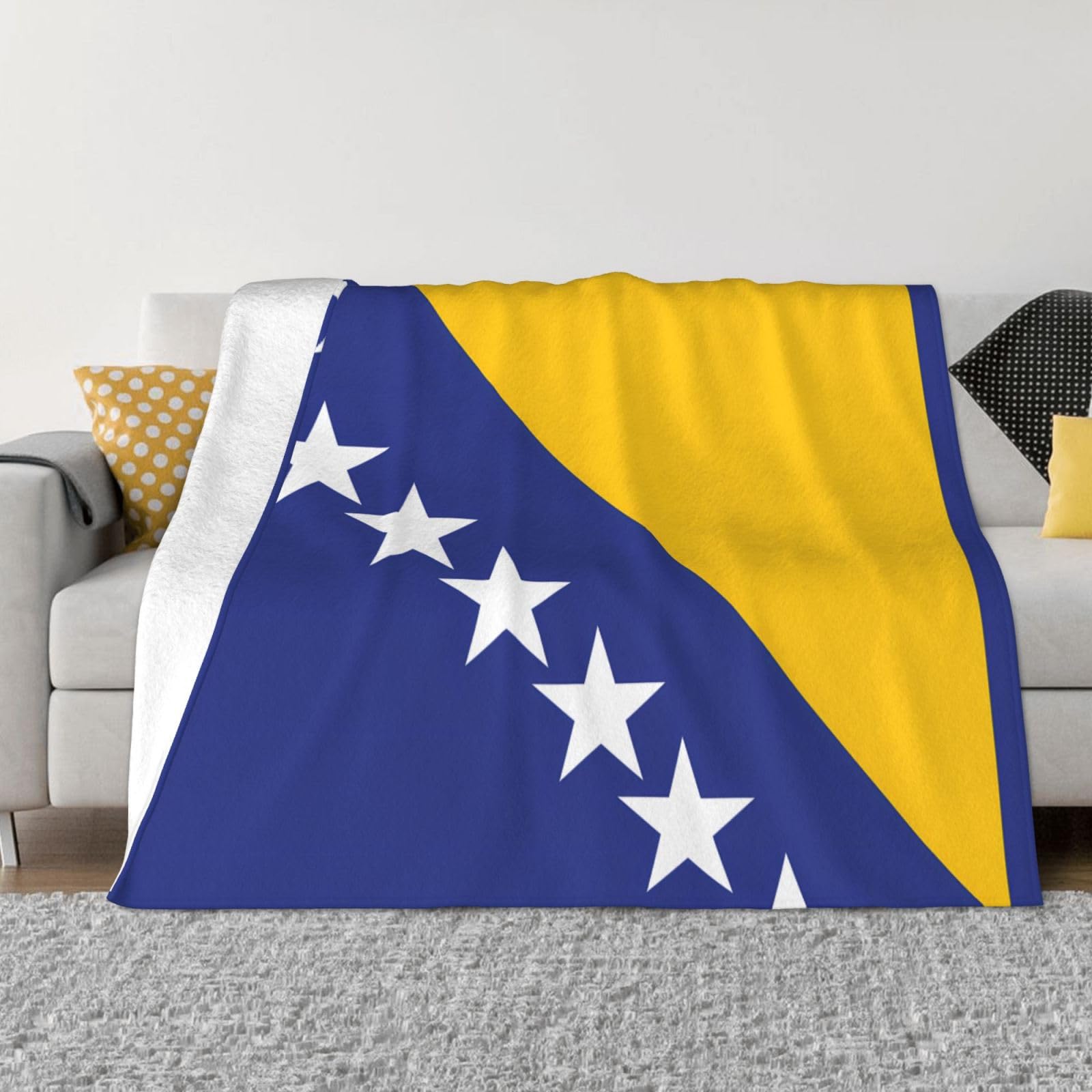 BOAXXL 60"x50" Micro Fleece Blanket Flannel Throw for Home, Sofa, Travel, Foldable Winter Flag of Bosnia and Herzegovina Print Blanket