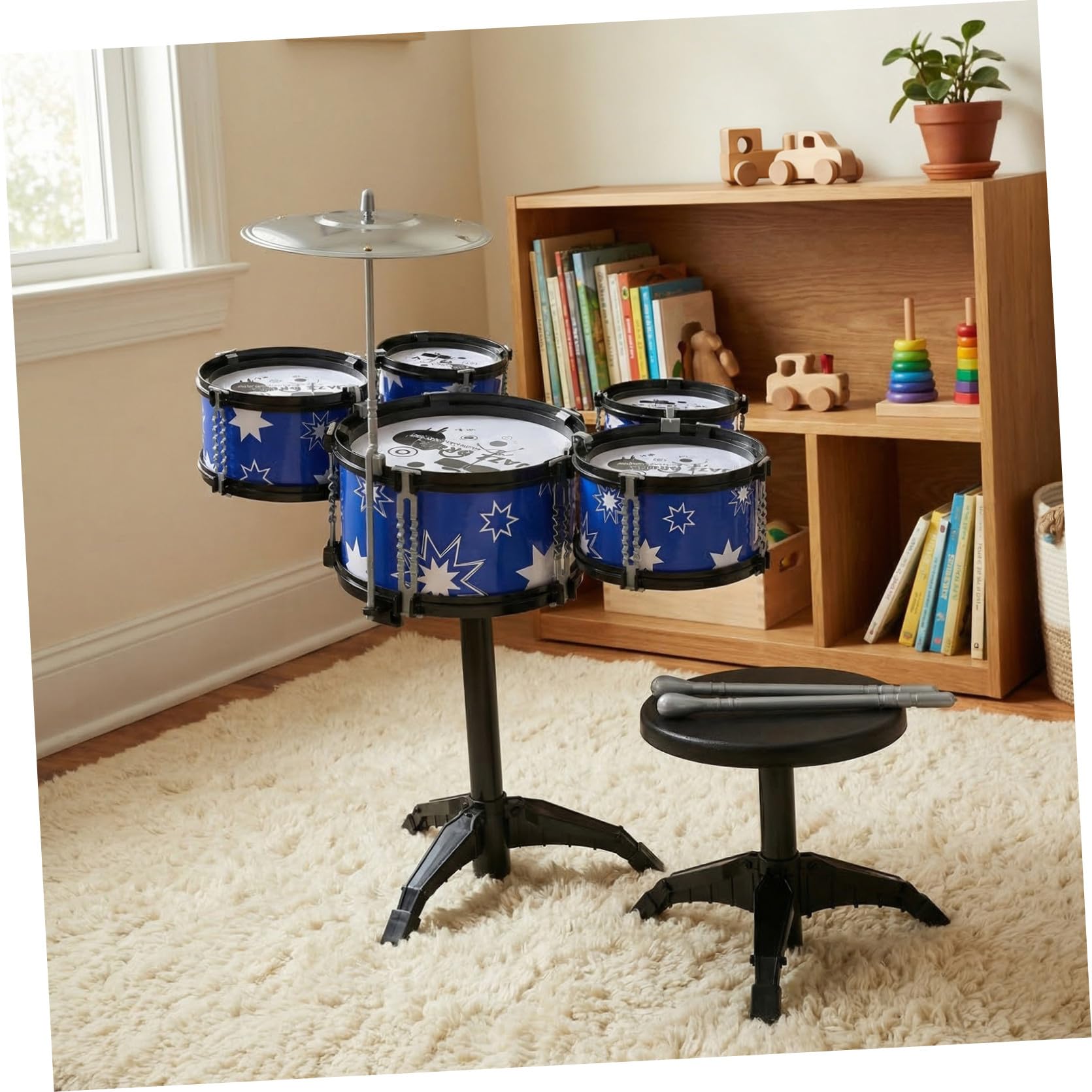 Batteria Jazz Per Bambini Piccoli Set Da Gioco Per Principianti Sgabello 21 Pollici Strumento Musicale a Percussione Educativo Per Sviluppare Senso Del Ritmo e Creatività