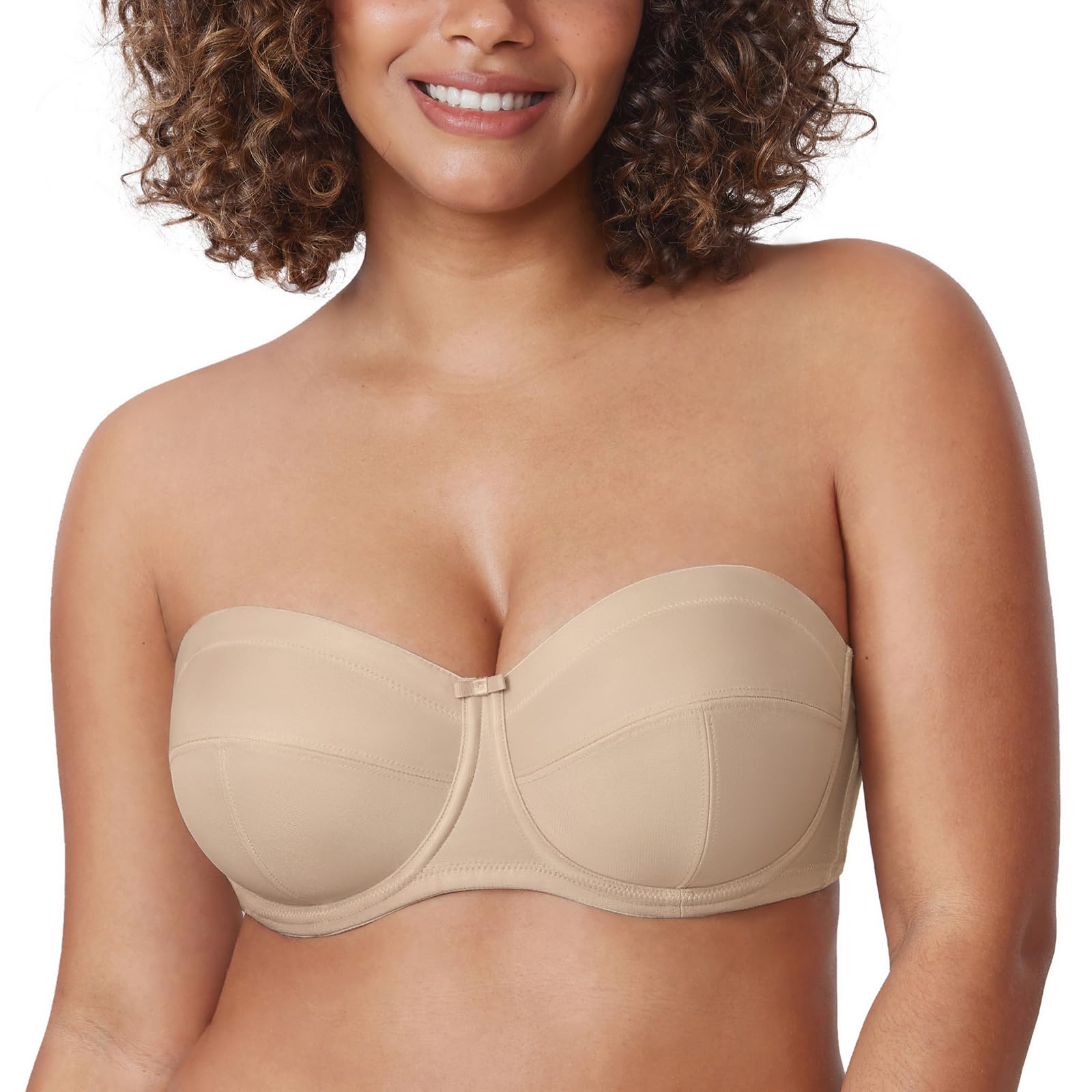 DELIMIRA Women's Strapless Bras Underwire Non Padded Support Multiway Bandeau Bra for Bigger Bust Building Grey 36D