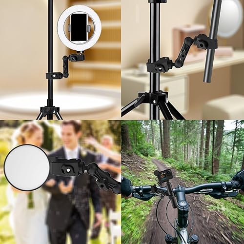 Miniatura 5 de Soporte de doble abrazadera con brazo mágico de 360, abrazadera de paraguas para silla de cochecito, soporte de cámara para soporte de luz, monitor,