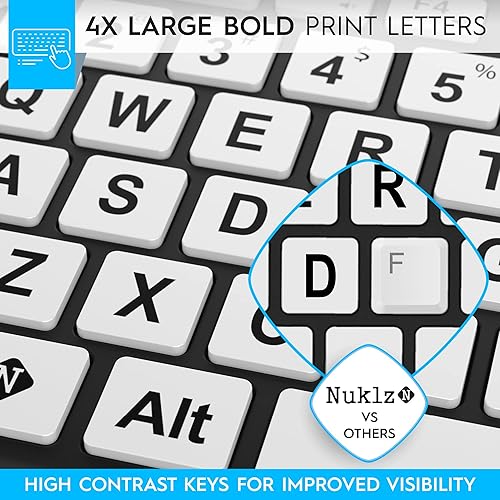 Miniatura 3 de Magnus 325 | Teclado inalámbrico de computadora de tamaño completo de impresión grande | Teclas blancas y negras de alto contraste | Botones suaves