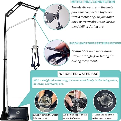 Miniatura 7 de Soporte de manguera CPAP con altura de ángulo ajustable, gancho para máscara CPAP, estructura de metal para soporte seguro, evita enredos de