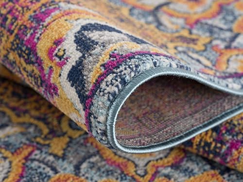 Miniatura 5 de Savannah - Tapete moderno y bohemio para interiores, color azul óxido, para sala de estar, dormitorio y cocina, 2 x 5 pies (2 pies 3 pulgadas x 4