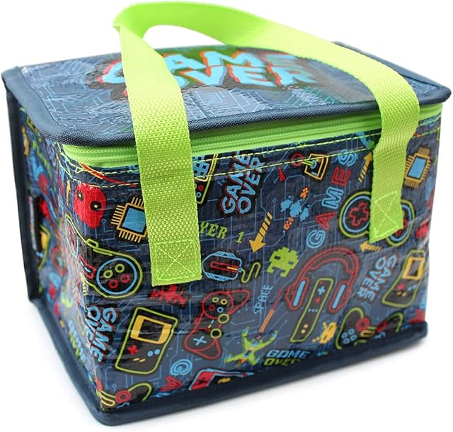 Fashion Stationery Lunch Bag Insulated Cooler Kids Men Adults Folding Reusable Pack Lunch Bags for Women Girls with Navy Gamer Console Design