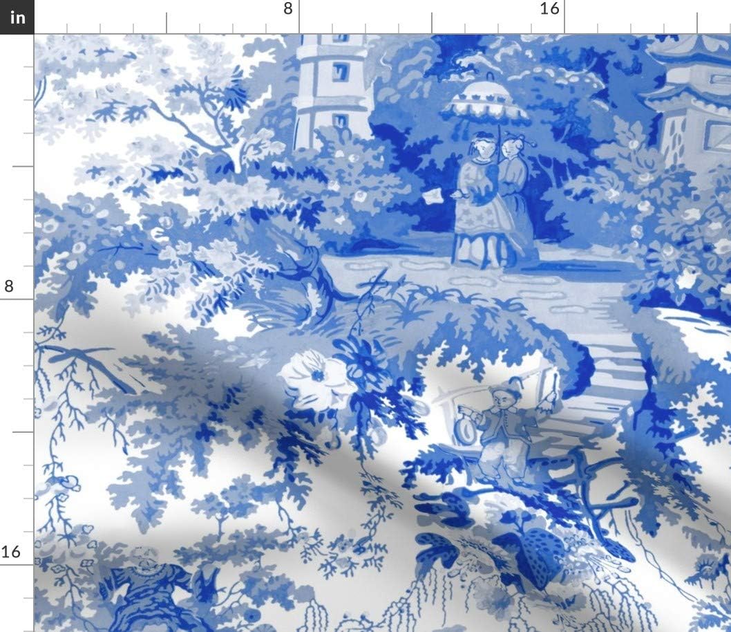 Spoonflower Fabric - Chinoiserie Willow Blue White Toile Chinese Nature Garden Botanical Printed on Petal Signature Cotton Fabric by The Yard - Sewing Quilting Apparel Crafts Decor