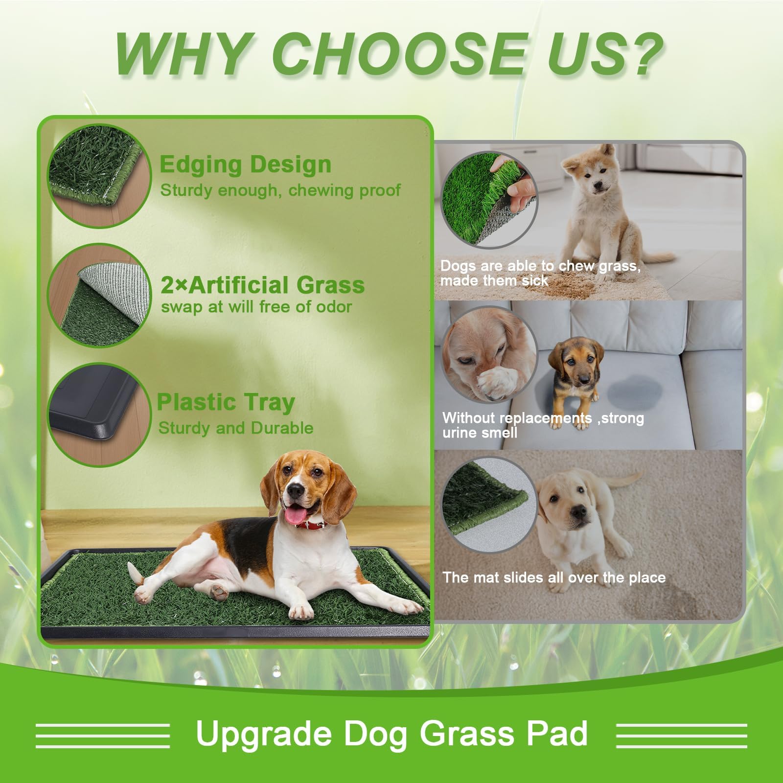 Gekufa Inodoro para Perros con Bandeja, 40 x 50 cm Almohadilla de Entrenamiento de Cachorros para Interior y Exterior, Inodoro Cachorro con 2 Almohadillas de Hierba del Perro es Reutilizable