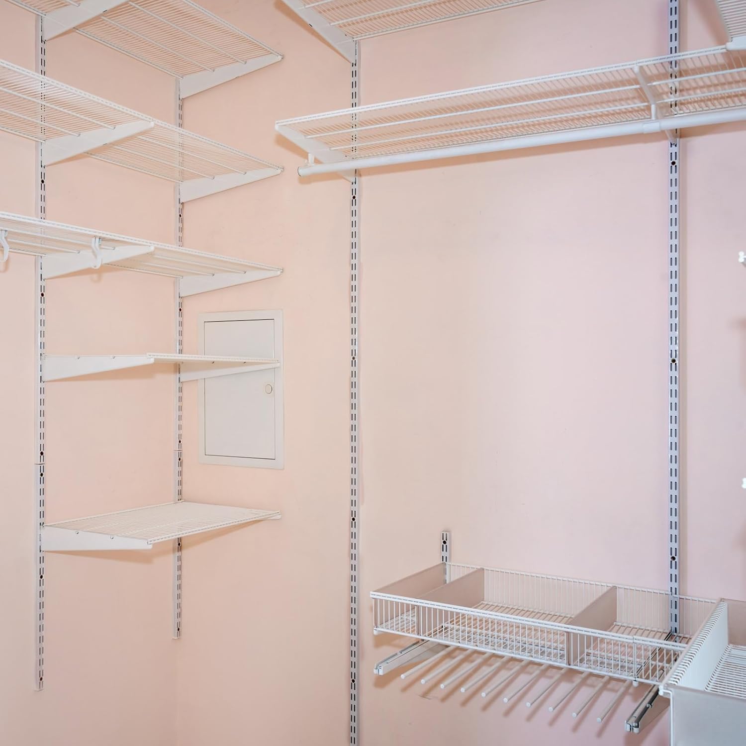 morningro 12 pack 47.5 inch dual track upright wall shelving system shelf bracket twin slot shelf rail dual track upright heavy duty support system for pantries, linen closets, laundry rooms(silver) silver 47 inch