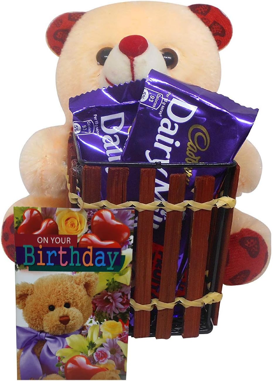 Saugat Traders Birthday Gift For Wife, Girlfriend, Fiance-Soft Teddy, Pen Stand, Chocolates & Small Birthday Card