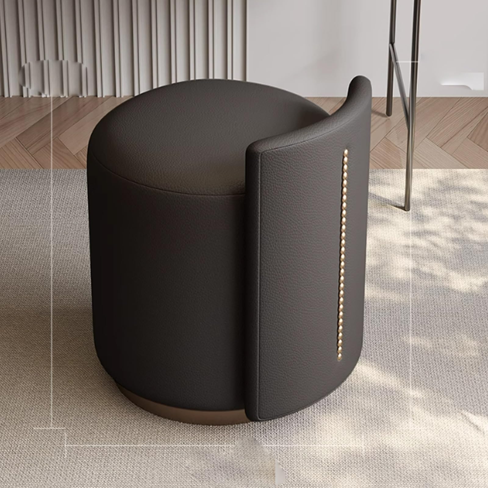 Modern 360° Swivel Vanity Stool for Makeup Room Low Back Design Perfect for Living Bedroom Entryway Stylish Pu+Cloth Material,One Size(B-Black)