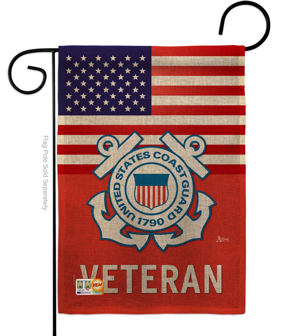 US Coast Guard Veteran Burlap Garden Flag - Armed Forces USCG Semper Paratus United State American Military Retire Official - House Banner Small Yard Gift Double-Sided Made In USA 13 X 18.5